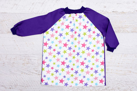 Pink Stars Kids Art Smock with purple sleeves